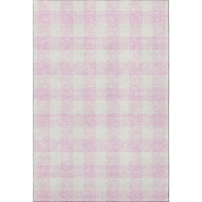 10' X 14' Plaid Washable Area Rug With UV Protection (673405) - Pink / Ivory