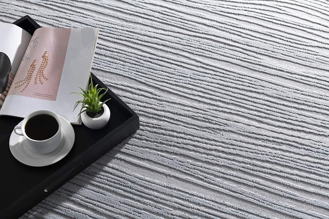 8' x 11' Striped Power Loom Distressed Area Rug - Gray