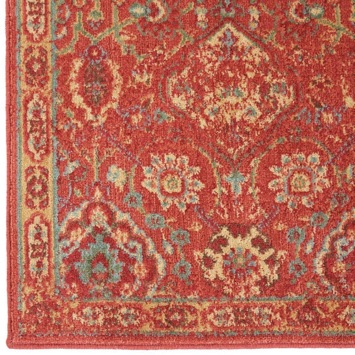 5' X 7' Floral Distressed Non Skid Area Rug (551013) - Brick Red / Tan