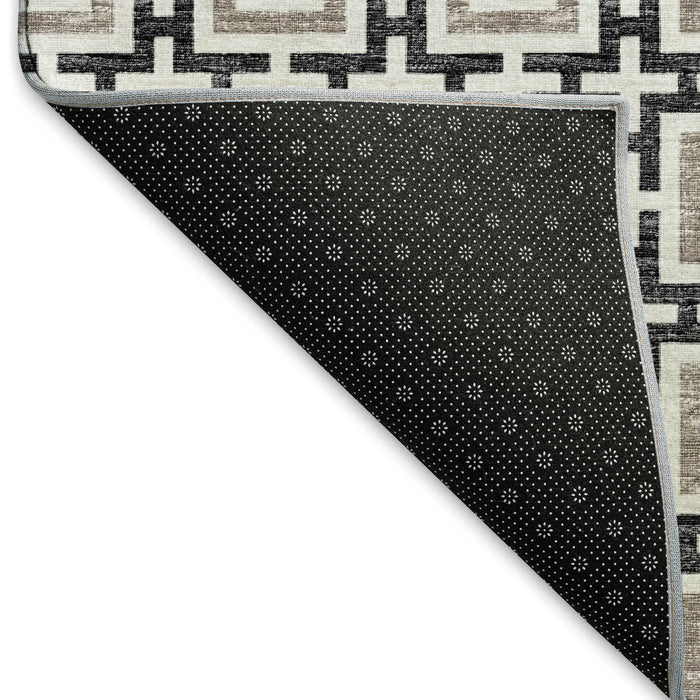 9' X 12' Geometric Washable Area Rug With UV Protection (645258) - Black / Ivory
