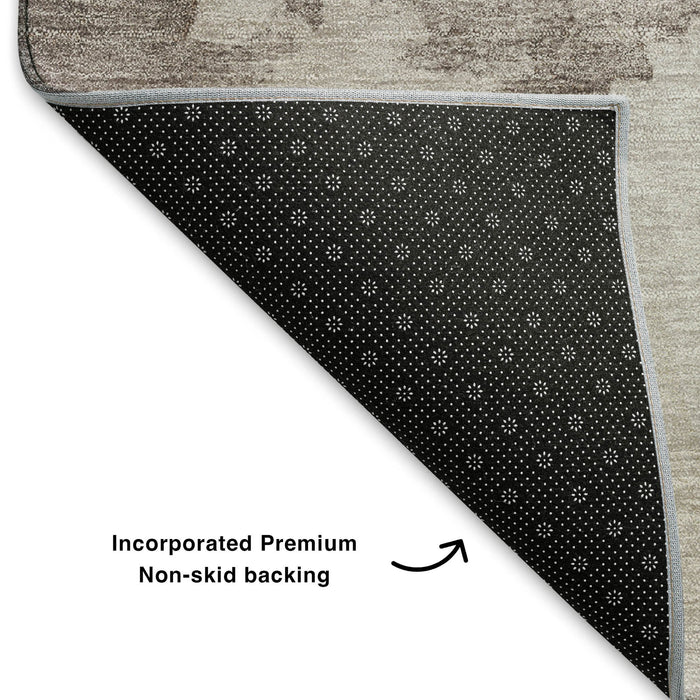 10' X 14' Abstract Washable Area Rug With UV Protection (701539) - Taupe / Beige