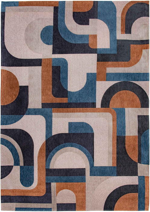 8' Geometric Washable Round Rug (551721) - Gray / Beige