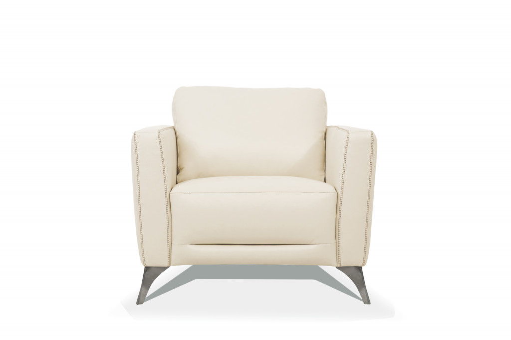 Genuine Leather And Black Arm Chair 35" - Cream