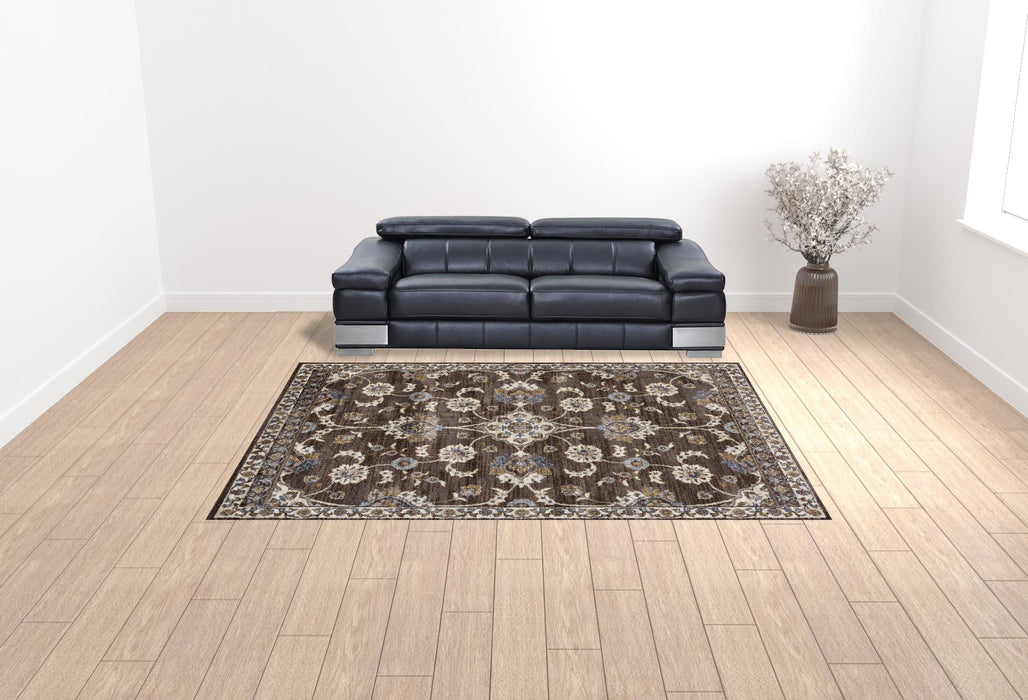 9' x 12' Floral Power Loom Area Rug - Ivory Blue And Brown