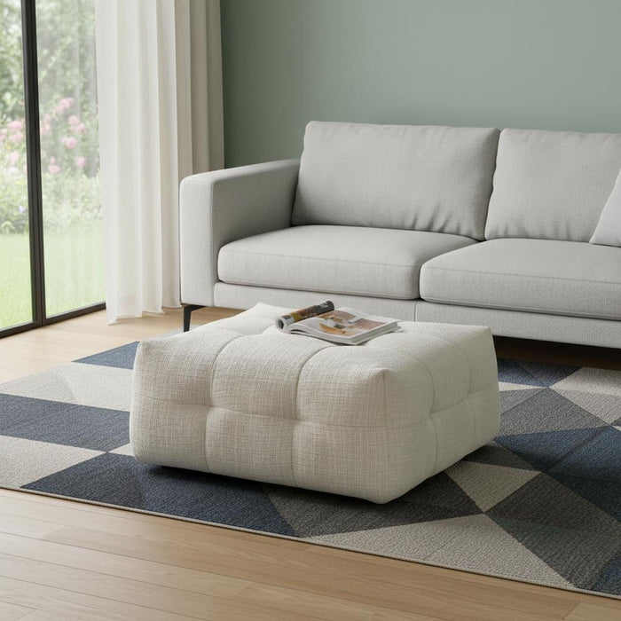 Chenille Tufted Pouf Ottoman - Beige / Black