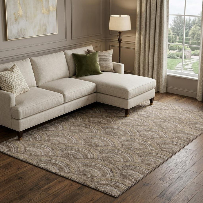 10' X 14' Geometric Washable Area Rug With UV Protection (677681) - Brown / Beige / Taupe