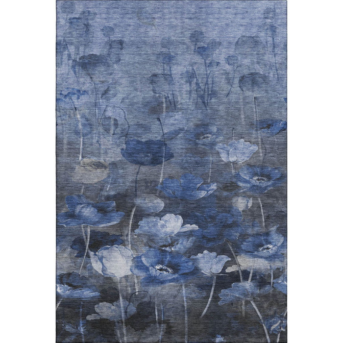 10' X 14' Floral Washable Area Rug With UV Protection (651268) - Blue / Ivory / Gray