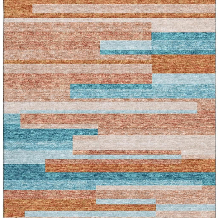10' X 14' Striped Washable Area Rug With UV Protection (675810) - Orange / Teal / Peach