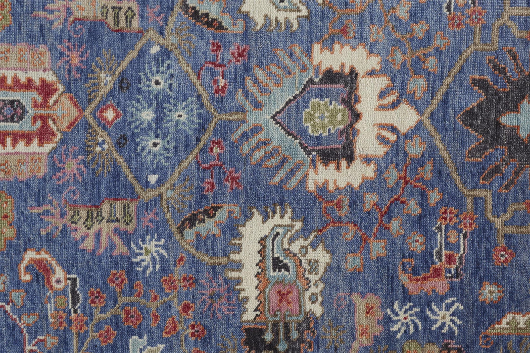 8' Wool Floral Hand Knotted Stain Resistant Runner Rug - Blue And Red
