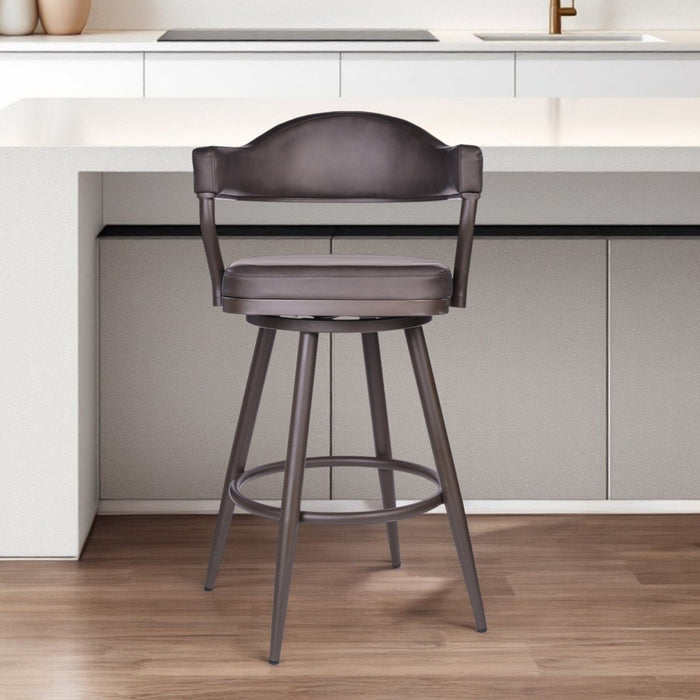 Faux Leather Swivel Counter Height Bar Chair - Dark Brown