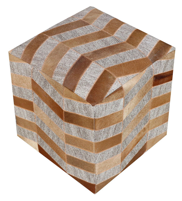 Hair on Hide Cube Chevron Pouf Ottoman - Gray And Bronze