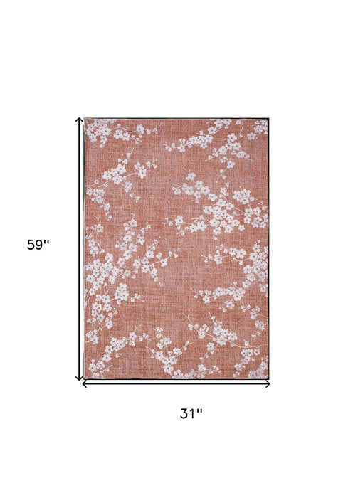 2.6' x 4.9' Oriental Non Skid Area Rug - Red And White