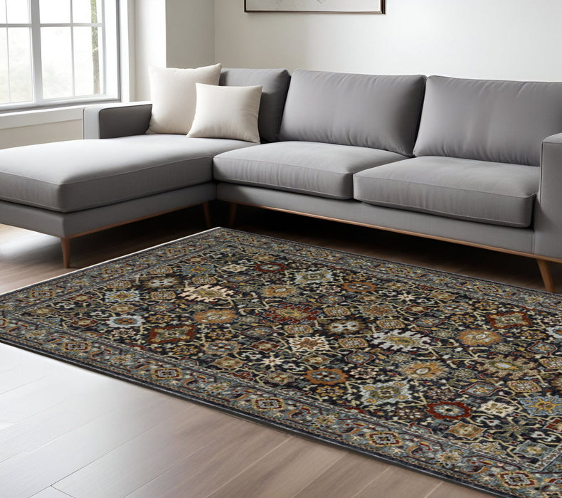 10' x 13' Oriental Power Loom Area Rug With Fringe - Blue And Beige