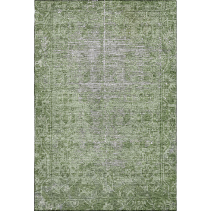 10' X 14' Oriental Washable Area Rug With UV Protection (691932) - Fern Green / Silver