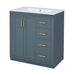 Giga bathroom vanity with sink, storage cabinet, three drawers, and soft-closing doors in a freestanding set.