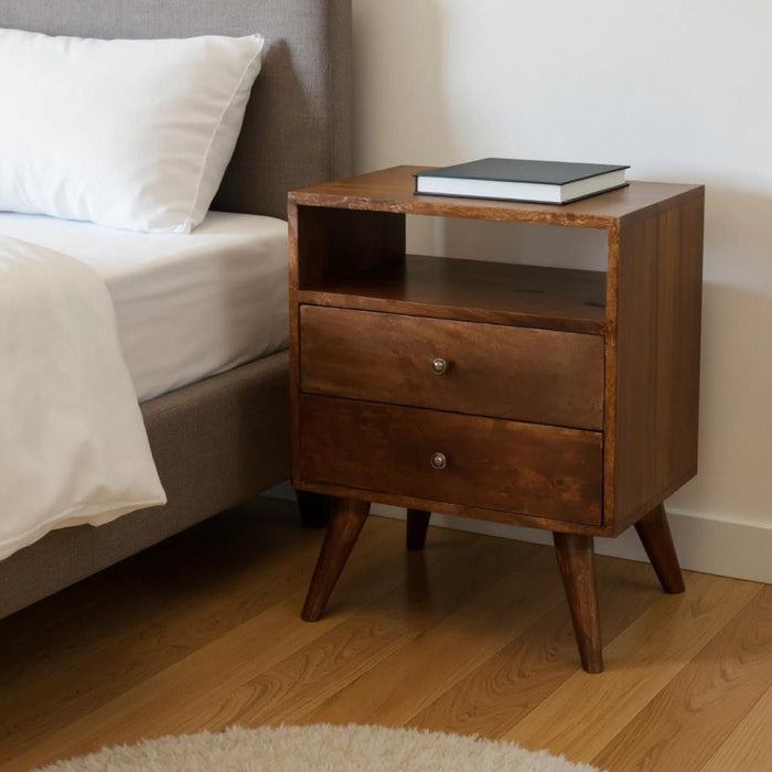 24" Solid Wood Two Drawer Nightstand - Chestnut