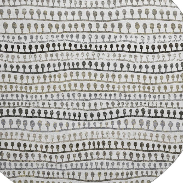 8' Striped Washable Round Rug With UV Protection - Ivory