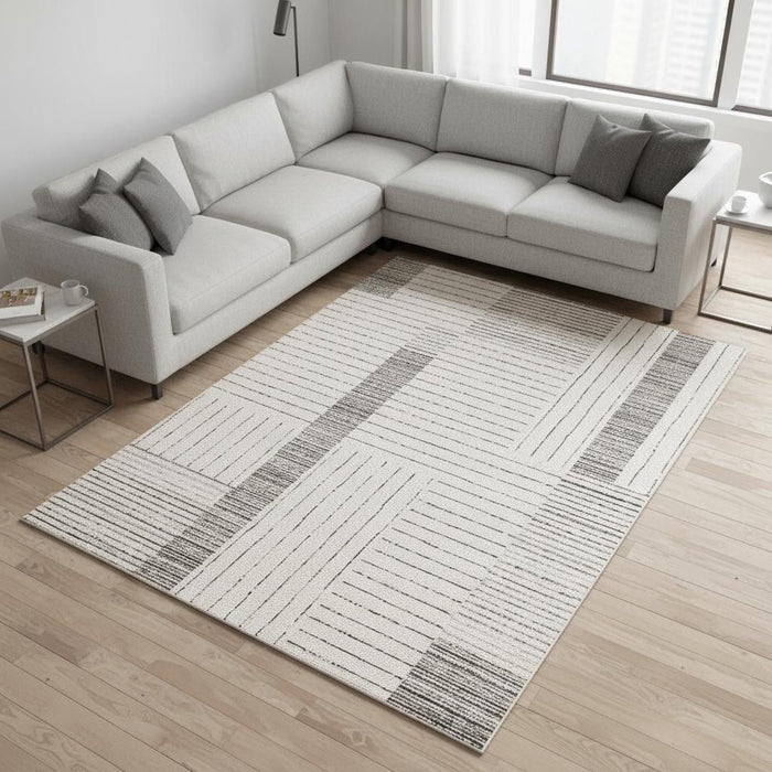 8' X 11' Striped Area Rug (661279) - Ivory / Black