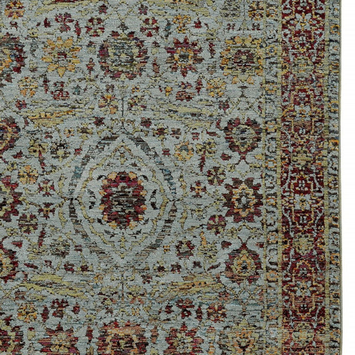 7' x 10' Oriental Power Loom Area Rug - Blue And Green