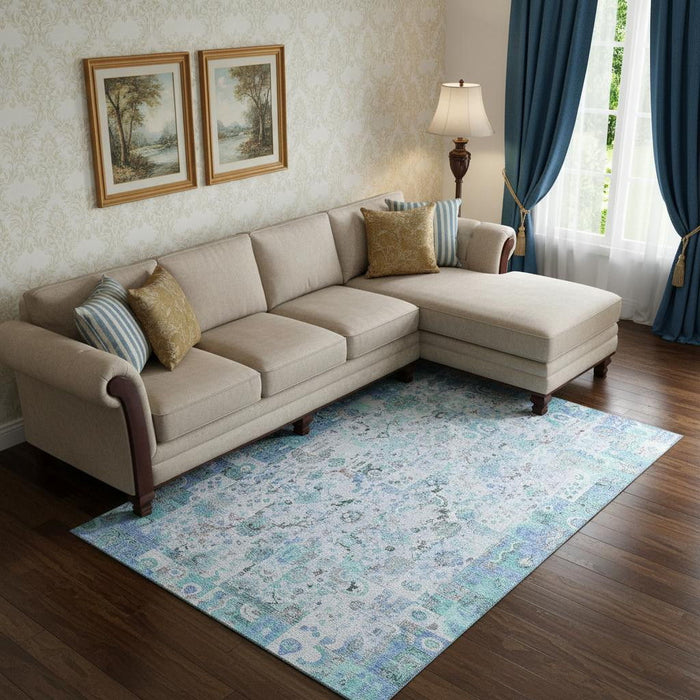 10' X 14' Patchwork Washable Area Rug With UV Protection (717761) - Blue / Ivory