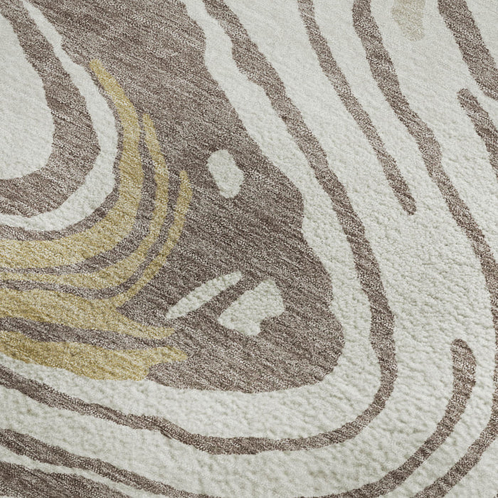 10' X 14' Abstract Washable Area Rug With UV Protection (682457) - Taupe / Ivory / Gold
