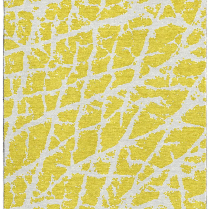 5' X 8' Abstract Washable Area Rug With UV Protection (646598) - Yellow / Ivory