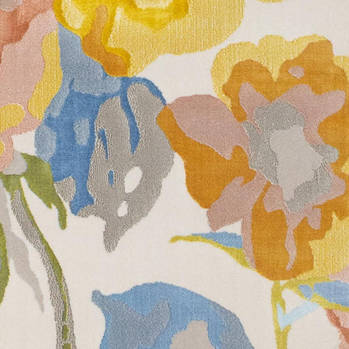 8' X 11' Botanical Leaves Area Rug (660057) - Yellow / Blue / Pink