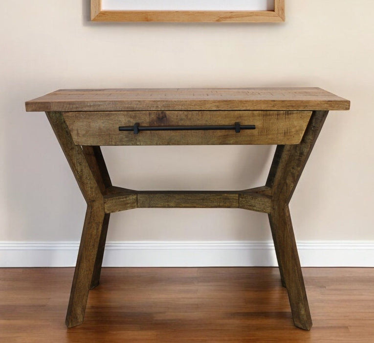 Solid Wood Distressed A Frame Console Table And Drawers - Natural