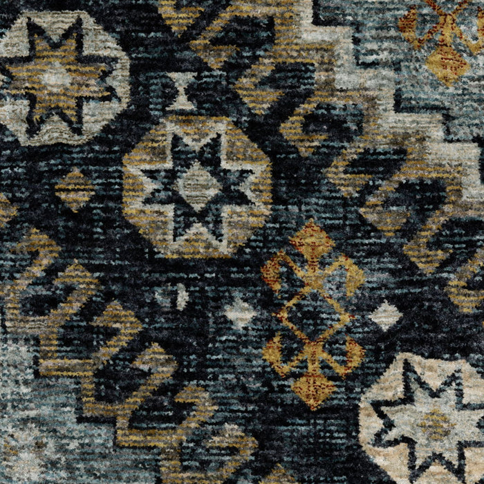 10' x 13' Oriental Power Loom Stain Resistant Area Rug With Fringe - Blue Gold Ivory And Navy