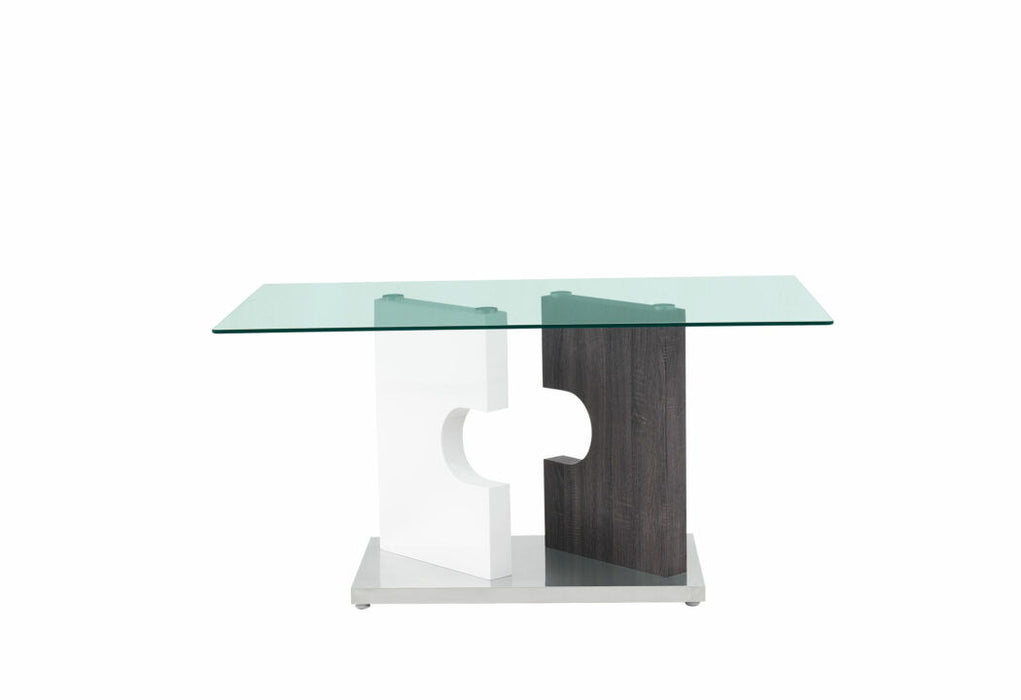 36" Glass And Stainless Steel Double Pedestal Base Dining Table - Gray