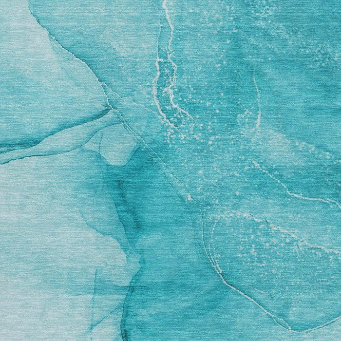 10' X 14' Abstract Washable Area Rug With UV Protection (646888) - Teal / Ivory