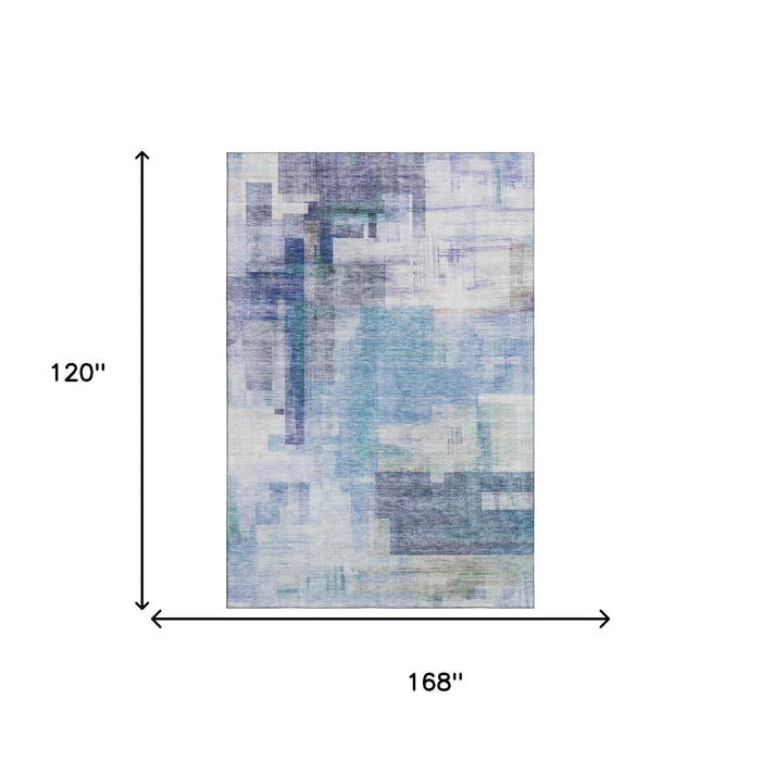 10' X 14' Abstract Geometric Washable Area Rug With UV Protection (683482) - Blue / Ivory