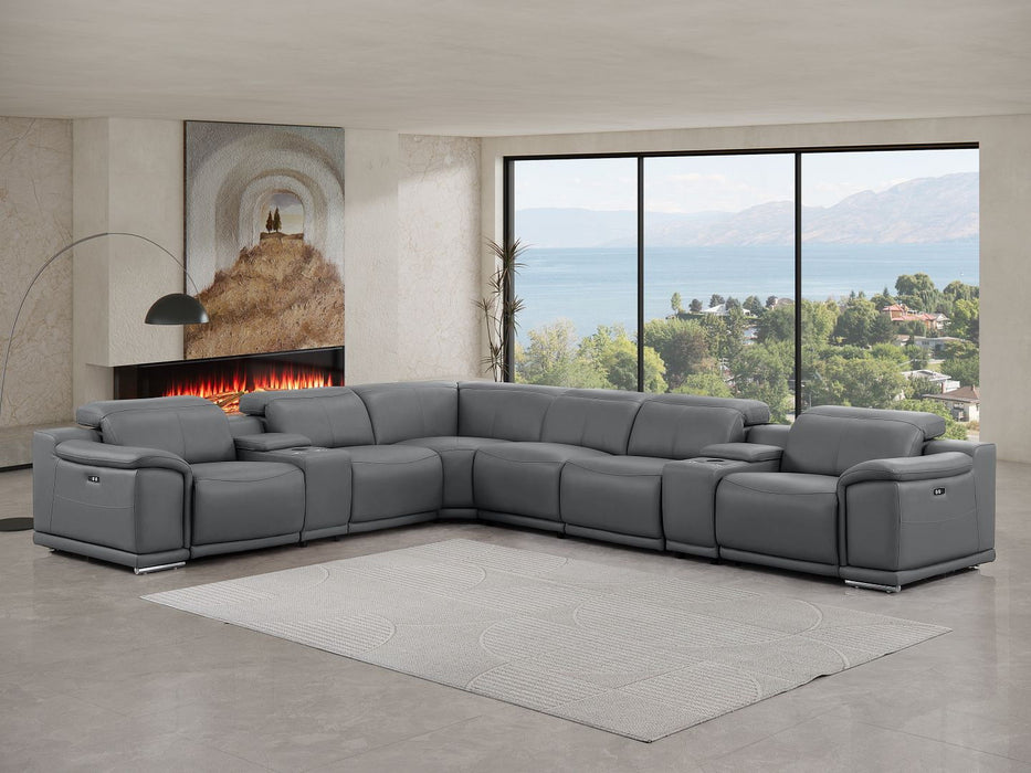 Leather Modular L Shaped Eight Piece Corner Sectional With Console - Battleship Gray