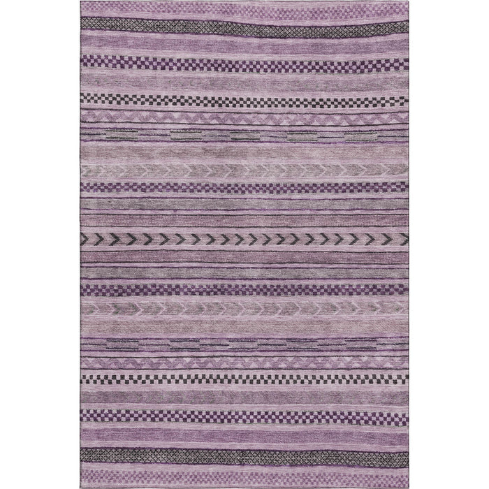 10' X 14' Striped Washable Area Rug With UV Protection (695198) - Plum / Gray