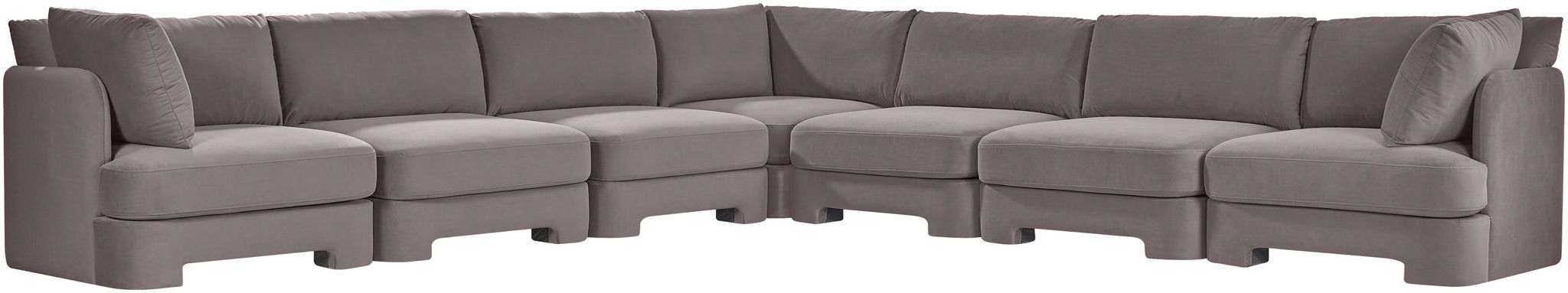 Meridian Furniture Hammond velvet performance fabric 7-piece corner sectional with plush upholstery and modern design.