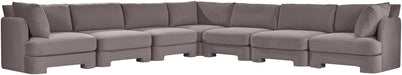 Meridian Furniture Hammond velvet performance fabric 7-piece corner sectional with plush upholstery and modern design.