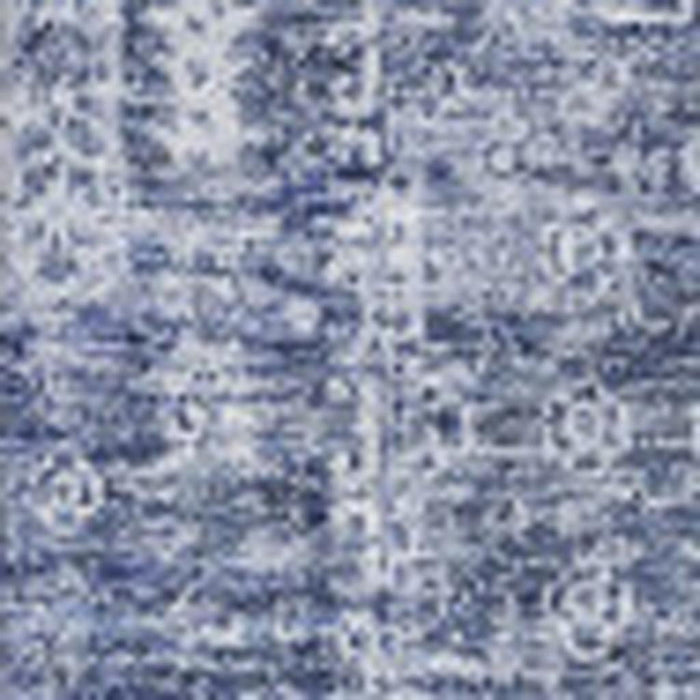 9' X 12' Floral Washable Area Rug With UV Protection (653403) - Navy Blue / Ivory