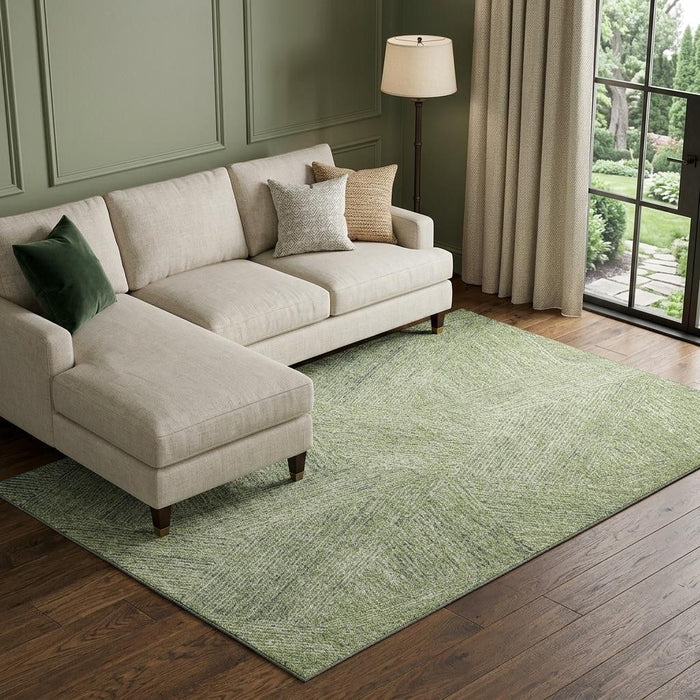 10' X 14' Abstract Washable Area Rug With UV Protection (678119) - Artichoke Green / Beige