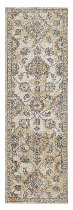 8' x 11' Machine Woven Bordered Floral Vines Indoor Area Rug - Ivory Sand