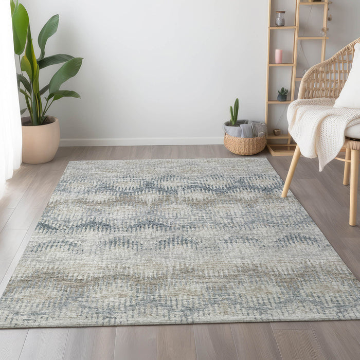 9' X 12' Abstract Washable Area Rug With UV Protection - Linen And Ivory