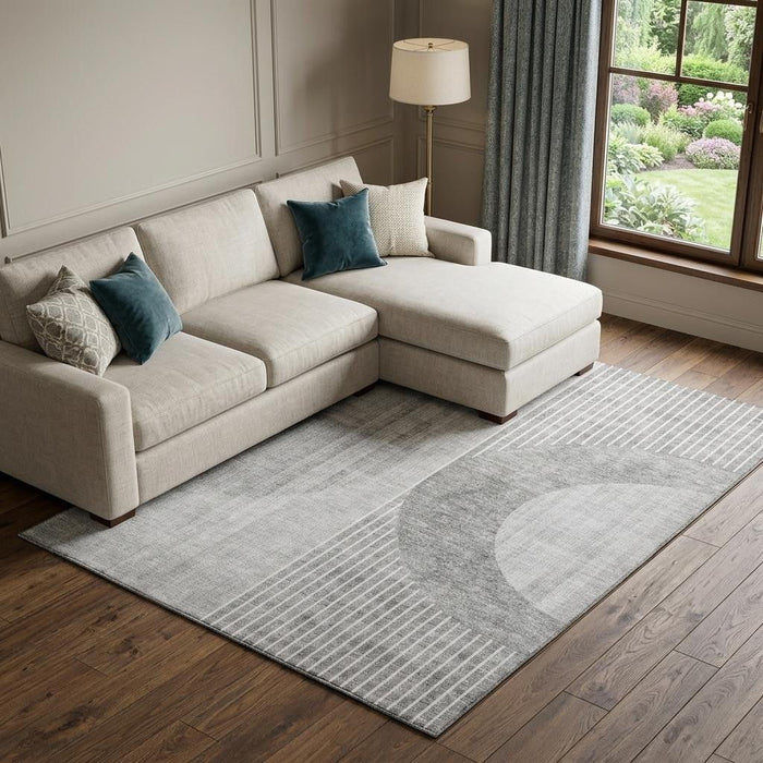 8' X 10' Geometric Washable Area Rug With UV Protection (655744) - Gray / Silver