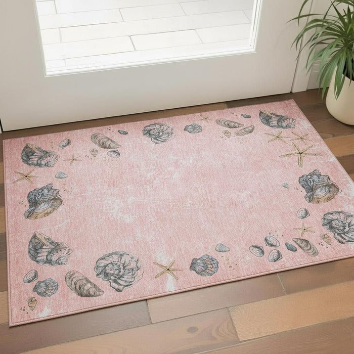 3' X 5' Geometric Washable Area Rug With UV Protection (646056) - Peach / Gray / Ivory