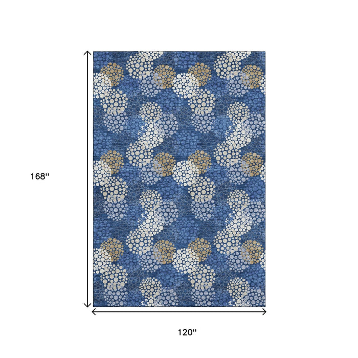 10' X 14' Polka Dot Washable Area Rug With UV Protection (672212) - Navy Blue / Ivory / Beige