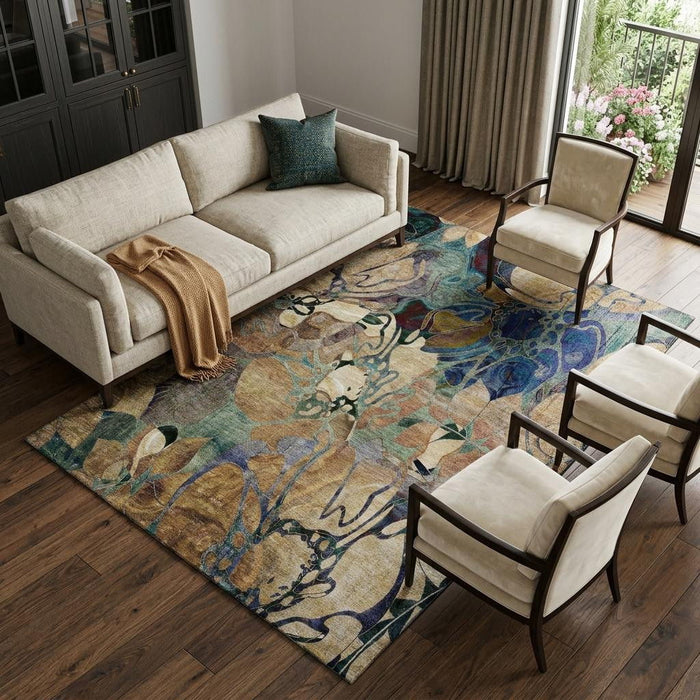 8' X 10' Abstract Distressed Washable Area Rug With UV Protection (648962) - Beige / Blue / Purple