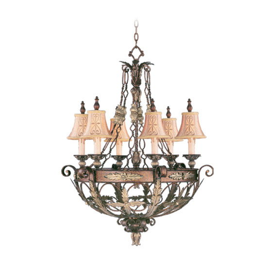 HomeRoots 39-inch bronze metal chandelier with six shades, dimmable lighting for elegant indoor decor.
