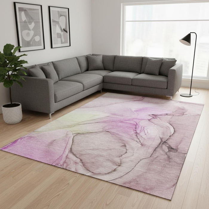 10' X 14' Abstract Washable Area Rug With UV Protection (646644) - Pink / Ivory