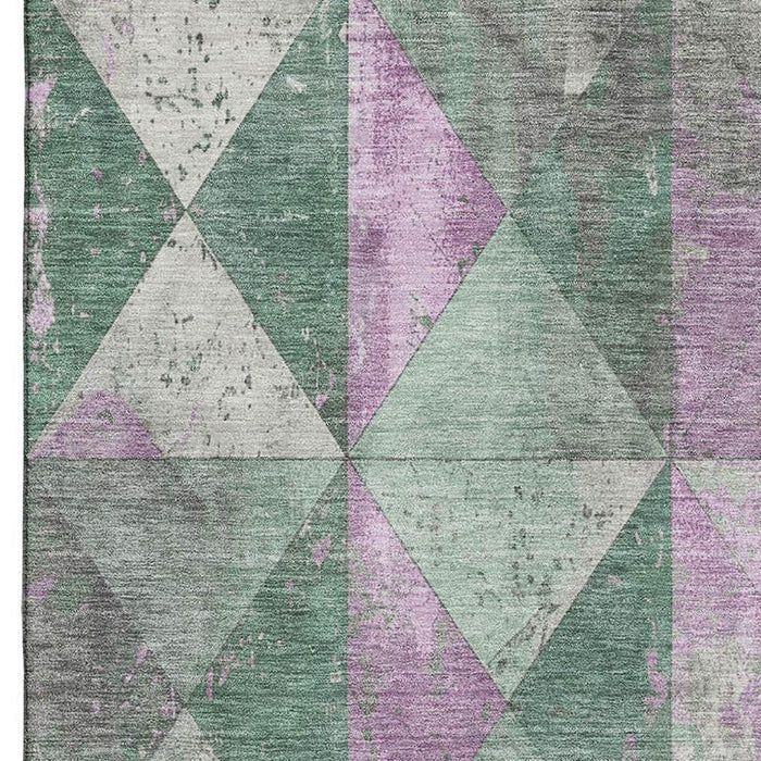 10' X 14' Geometric Washable Area Rug With UV Protection (699100) - Sage / Purple / Ivory