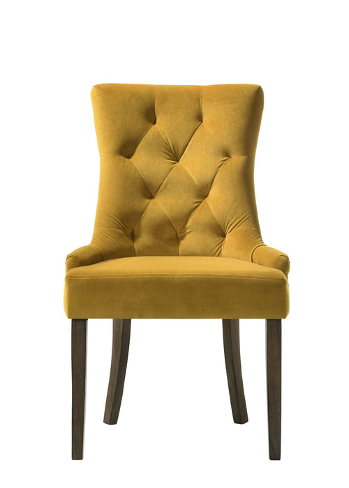 Tufted And Upholstered Velvet And Solid Wood Dining Side Chairs (Set of 2) - Yellow
