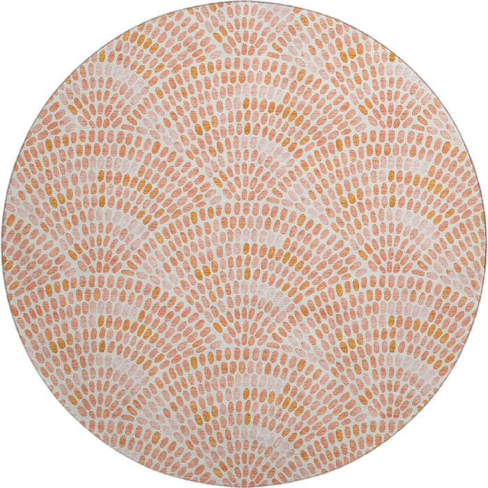 8' Geometric Washable Round Rug With UV Protection (645837) - Peach / Ivory