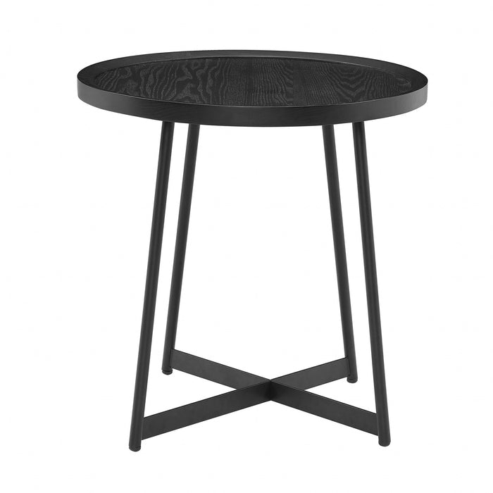 Round Side Table - Black Ash Wood And Black